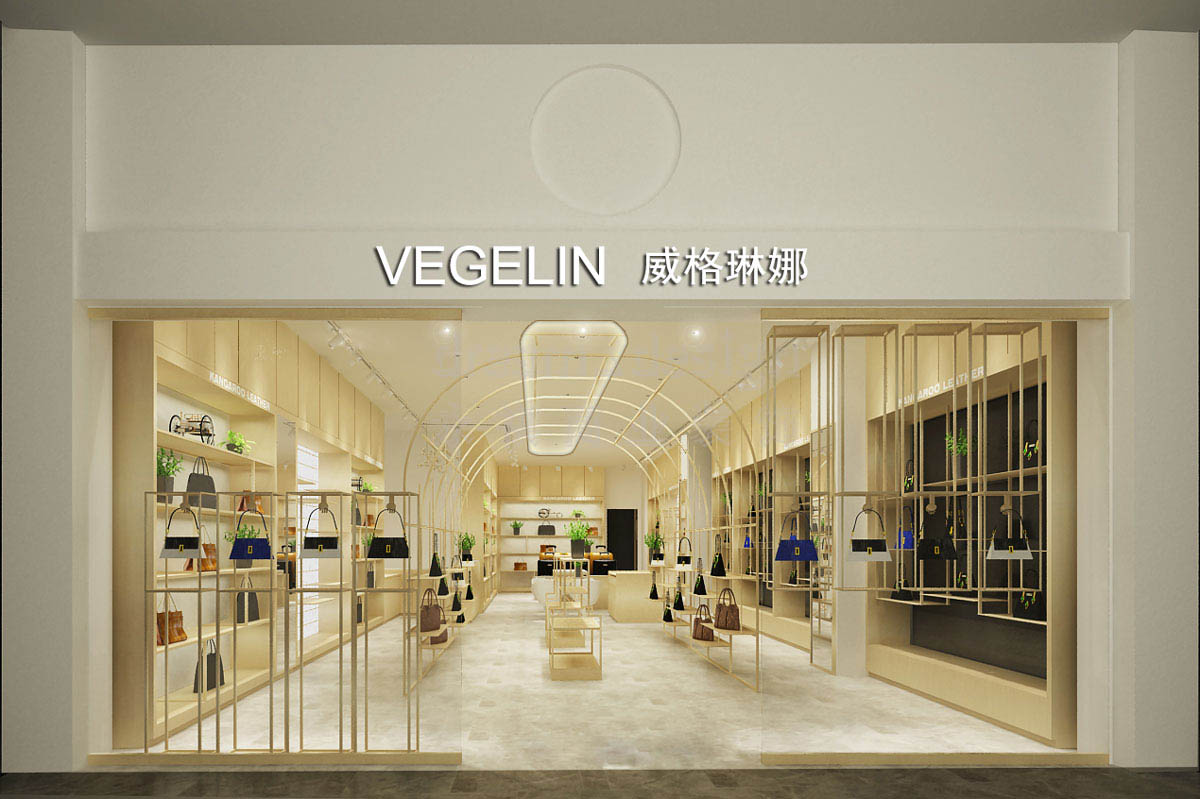 袋鼠皮具高橋店裝修設計效果圖_長沙高橋皮具城裝修_箱包店面裝修案例_長沙裝修公司_永祺商業(yè)裝飾